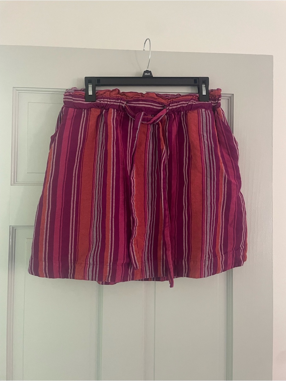 a new day Pink and Red Striped Tie-Waist Mini Skirt